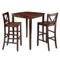 Winsome 38.9 x 33.86 x 33.86 in. Inglewood High Table with 2 Bar V-Back Stools, Walnut - 3 Piece, 3PK 94337